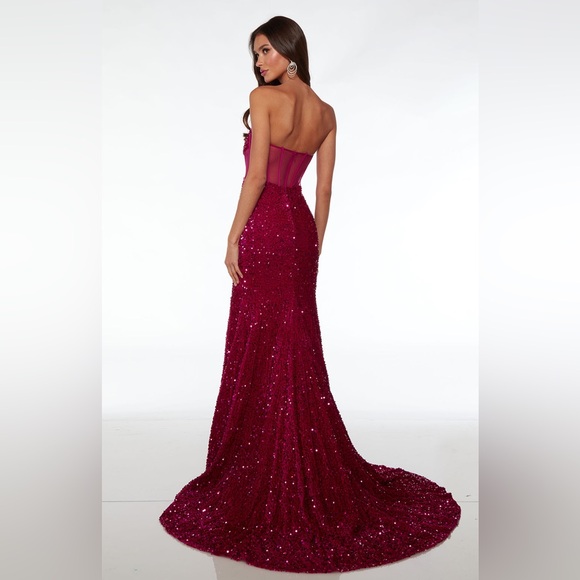 Alyce Paris Fuchsia Plush Sequins Strapless Sheer Top Dress size 00 - Picture 5 of 15